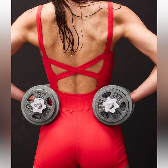 Free People Good Karma Runsie In Victory Red. NWOT! Sz XL - Picture 4 of 9